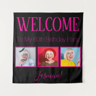 Cheers to 60 years 3 Photos Black Pink Elegant Tapestry