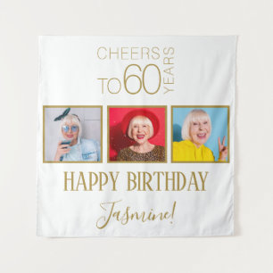 Cheers to 60 years 3 Photos Gold Elegant Frame Tapestry