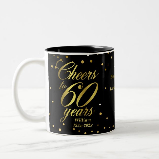 Cheers to 60 Years 60th Birthday Two-Tone Coffee Mug (Left)