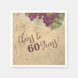 Cheers to 60 Years, 60th Birthday Wine Theme Party Napkin