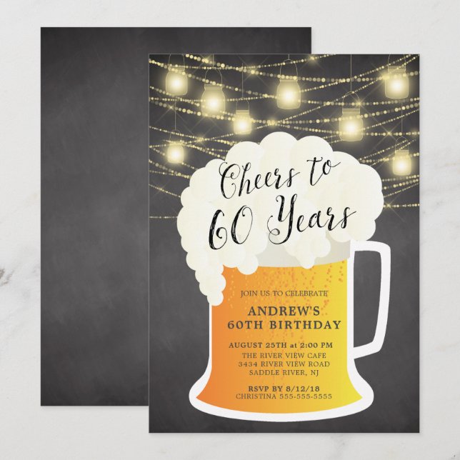 Cheers to 60 Years Birthday Invitation (Front/Back)