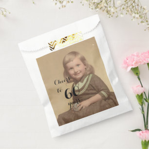 Cheers to 60 Years! Birthday Photo Black Script Favour Bags