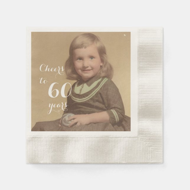 Cheers to 60 Years! Birthday Photo Napkin (Front)