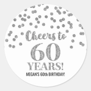 Cheers to 60 Years Birthday Silver Confetti Classic Round Sticker