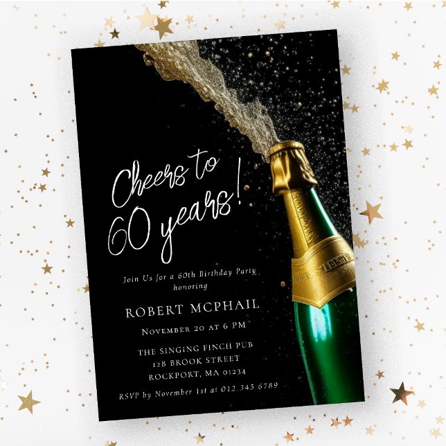 Cheers to 60 Years Champagne Bottle Birthday Invitation (Creator Uploaded)