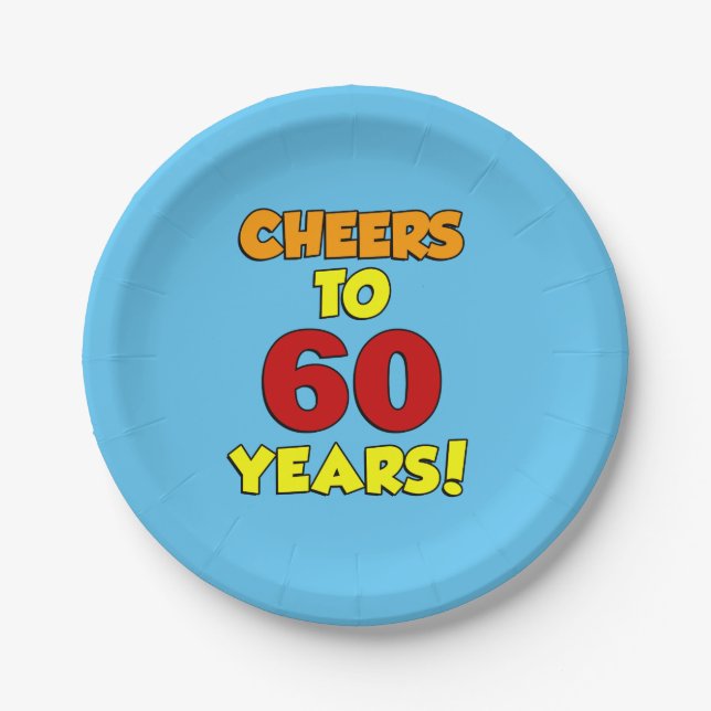 Cheers To 60 Years Colourful Party Paper Plate (Front)