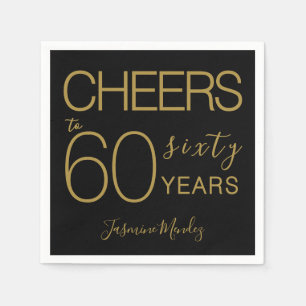 Cheers to 60 years Elegant Black Gold Birthday Napkin