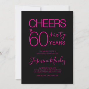 Cheers to 60 years Elegant Black Pink Birthday Invitation