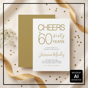 Cheers to 60 years Elegant Gold White Birthday Invitation