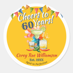 Cheers to 60 Years Fiesta 60th Birthday Party Classic Round Sticker