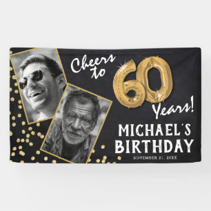 Cheers to 60 Years Gold Balloon 2 Photo Birthday Banner