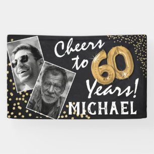 Cheers to 60 Years! Gold Balloons Photos Birthday Banner