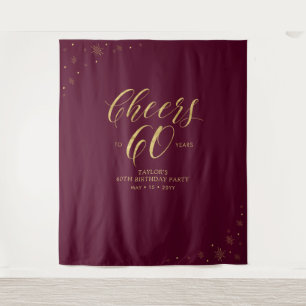 Cheers to 60 years   Gold & Red Birthday Party Tapestry