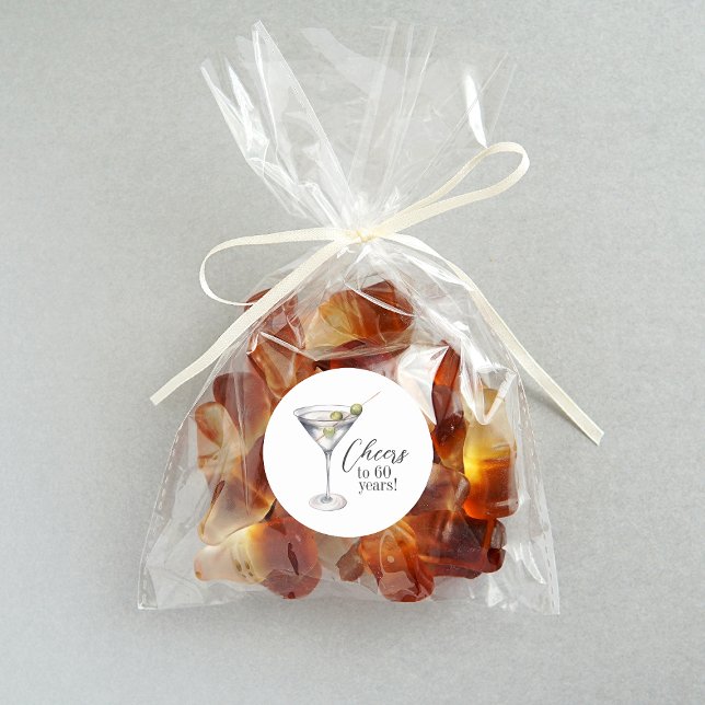 Cheers to 60 Years Martini Cocktail Birthday Party Classic Round Sticker (Creator Uploaded)