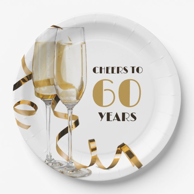 Cheers to 60 Years Milestone Birthday  Paper Plate (Front)