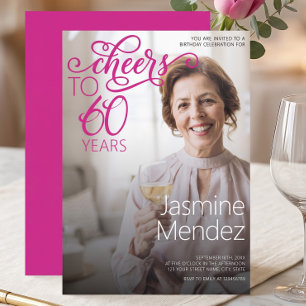 Cheers To 60 Years Photo Overlay Birthday Party Invitation