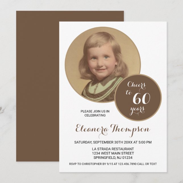 Cheers to 60 Years Photo Sepia Invitation (Front/Back)
