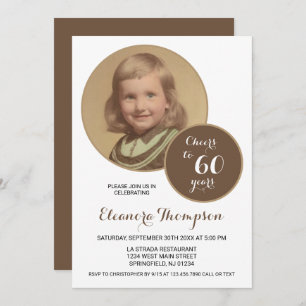 Cheers to 60 Years Photo Sepia Invitation