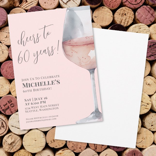 Cheers To 60 Years Pink 60th Birthday Invitation (Wine Red 60th Birthday Party Invitation)