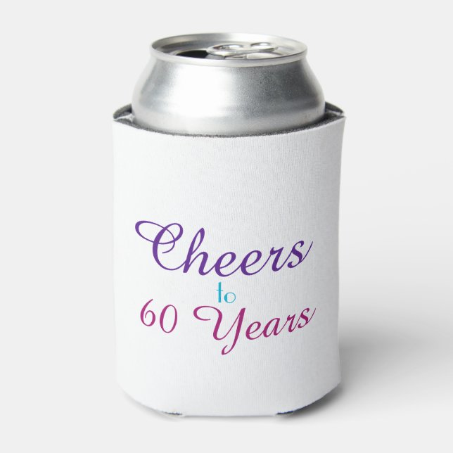 Cheers to 60 Years Pink Blue Purple Can Cooler (Can Front)