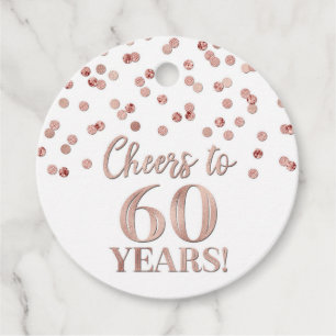 Cheers to 60 Years Rose Gold Confetti Favour Tags
