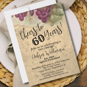 Cheers to 60 Years Rustic Vineyard Watercolor  Invitation