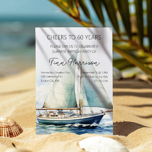 Cheers To 60 Years Sailboat Birthday Party Invitation