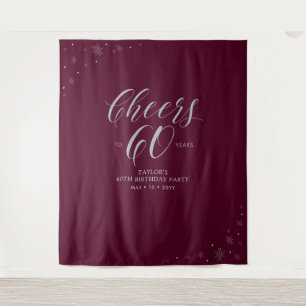 Cheers to 60 years Silver & Red Birthday Party Tapestry