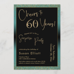 Cheers to 60 Years Surprise Birthday Party, Teal Invitation