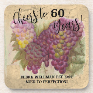 Cheers to 60 years watercolor grape cluster coaster