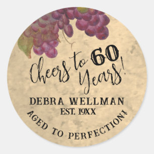 Cheers to 60 years Watercolor Vineyard Classic Round Sticker