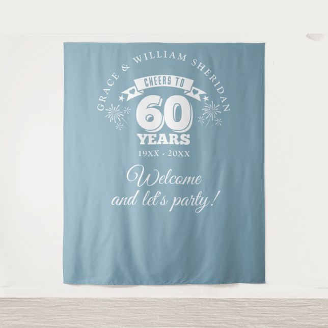 Cheers To 60th Anniversary Photo Backdrop Tapestry (Front)