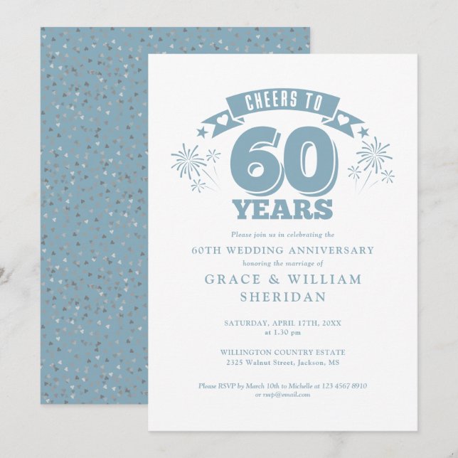 Cheers To 60th Wedding Anniversary Invitation (Front/Back)