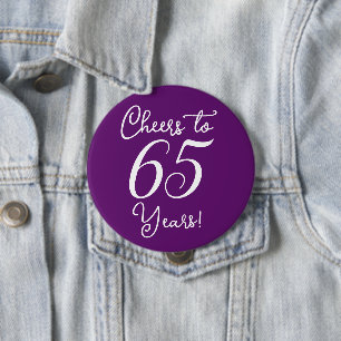 Cheers to 65 Years Autumn Purple Birthday Party 10 Cm Round Badge