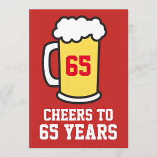 Cheers To 65 Years Beer 65th Party Invitation