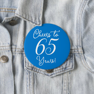 Cheers to 65 Years Blue Birthday Party 10 Cm Round Badge