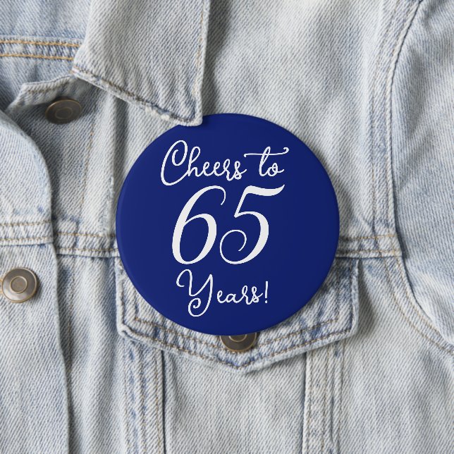 Cheers to 65 Years Navy Blue Birthday Party 10 Cm Round Badge (In Situ)
