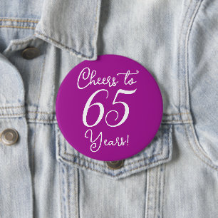 Cheers to 65 Years Pink Birthday Party 10 Cm Round Badge