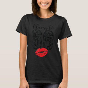 Cheers To 66 Years Lips Happy Birthday Leopard Bor T-Shirt