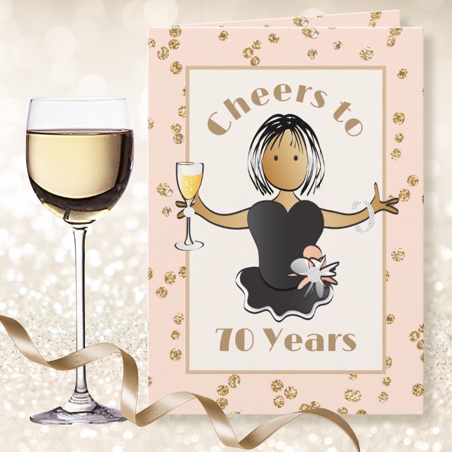 Cheers to 70 Funny Woman Sparkle Glitter Birthday Card (Creator Uploaded)