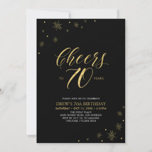 Cheers to 70   Gold & Black 70th Birthday Party Invitation