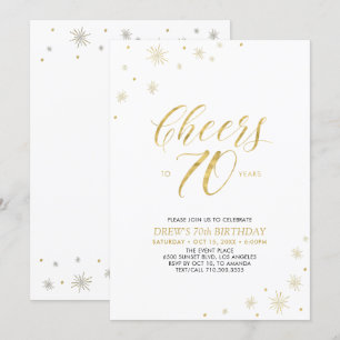 Cheers to 70   Gold & White 70th Birthday Party Invitation
