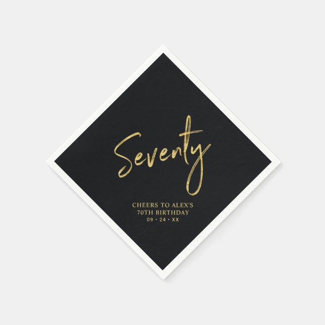 Cheers to 70  | Modern Black 70th Birthday Party Napkin (Corner)