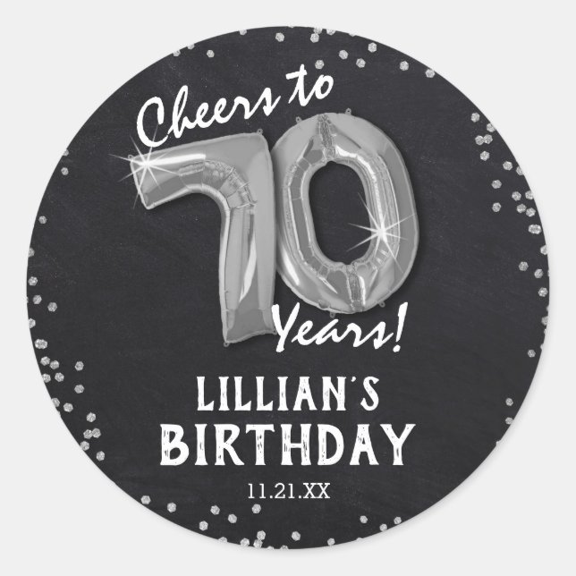 Cheers to 70 Years! 70th Birthday Classic Round Sticker (Front)