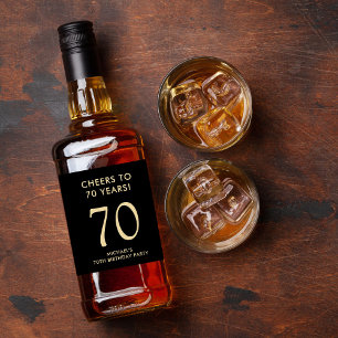Cheers to 70 Years Black Gold 70th Birthday Party Liquor Bottle Label