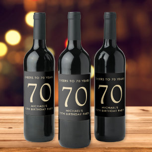 Cheers to 70 Years Black Gold 70th Birthday Party Wine Label
