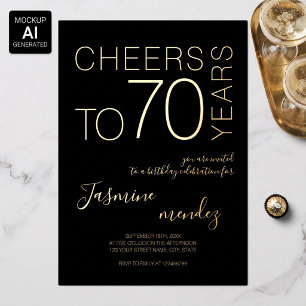 Cheers to 70 years Black Gold Elegant Birthday