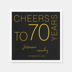 Cheers to 70 years Black Gold Elegant Birthday Napkin