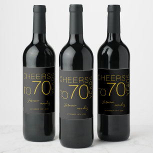 Cheers to 70 years Black Gold Elegant Birthday Wine Label