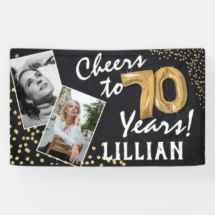 Cheers to 70 Years! Gold Balloons Photos Birthday Banner